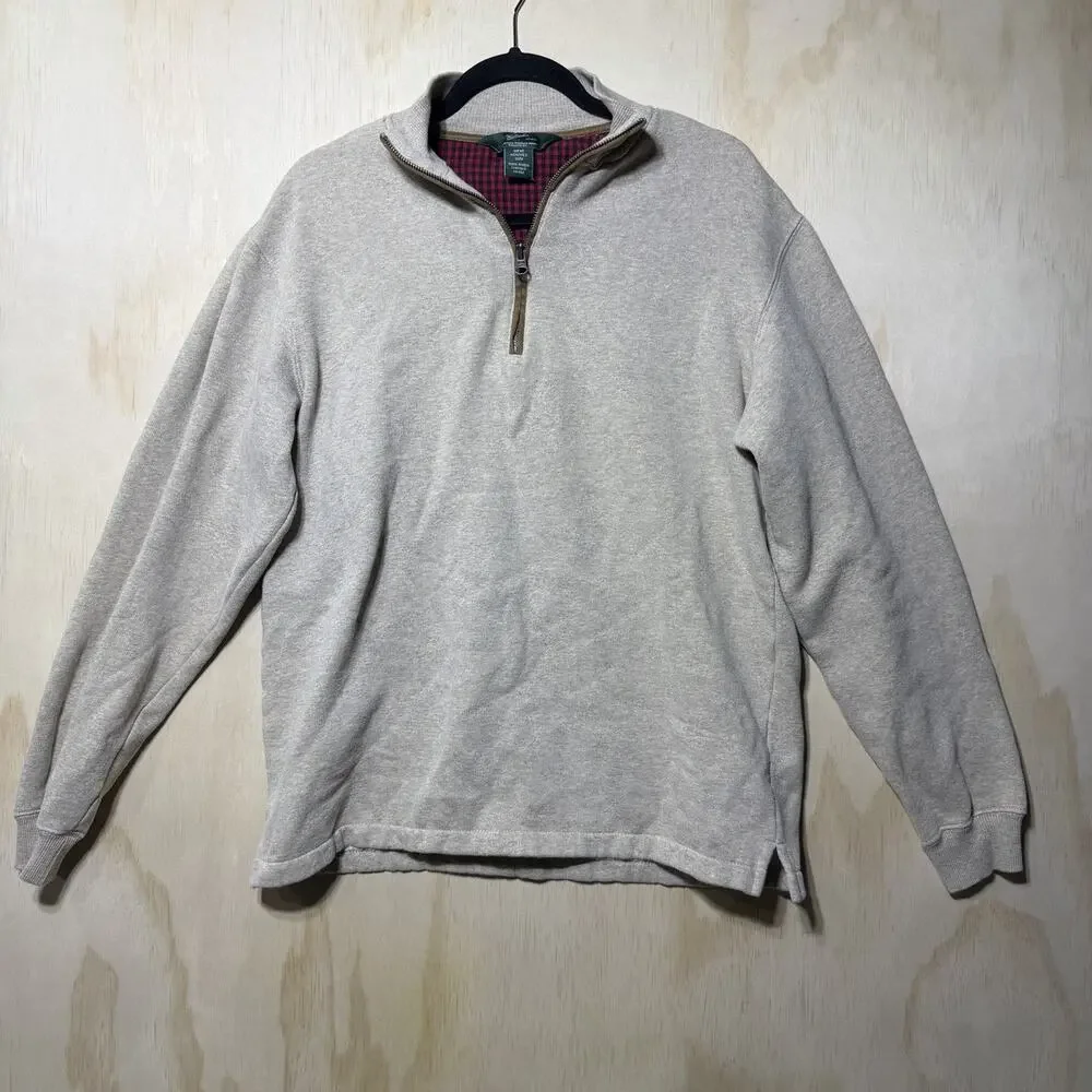 Woolrich 1/4 Zip Pullover Mens Medium Beige Sweatshirt Elbow Patch Casual‎